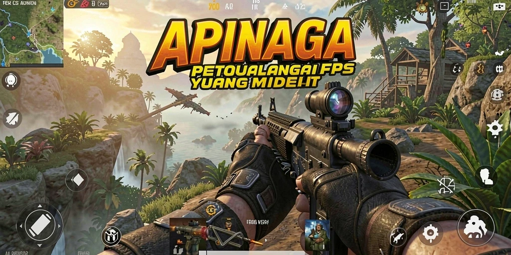 Tangkapan layar utama APINAGA menampilkan aksi intens dalam pertempuran FPS.