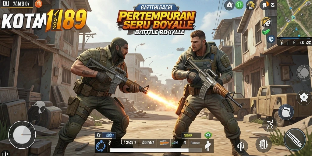 Tampilan gameplay KOTA189 yang mendebarkan dengan aksi Battle Royale.