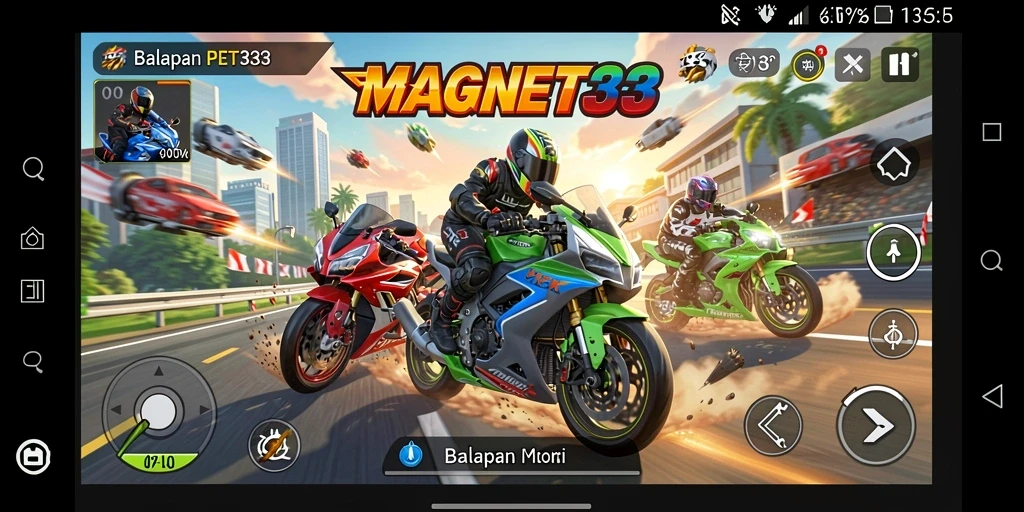 Tampilan gameplay balap motor seru di MAGNET33.