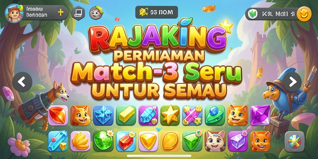 Tampilan gameplay menarik dari permainan Match-3 RAJAKING.