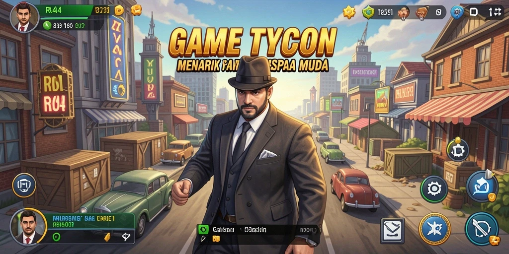 Screenshot gameplay Tycoon menampilkan pembangunan bisnis yang seru.